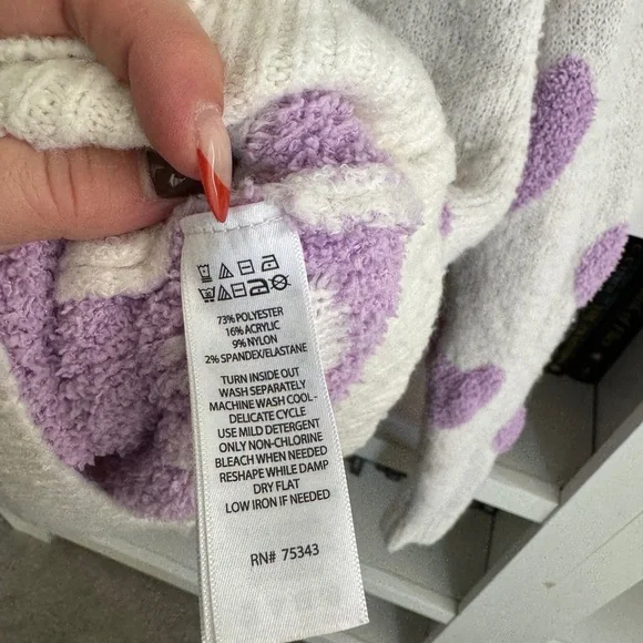 Cupcakes & Cashmere revolve purple fuzzy knit hearts kawaii pullover sweater - Picture 4 of 5